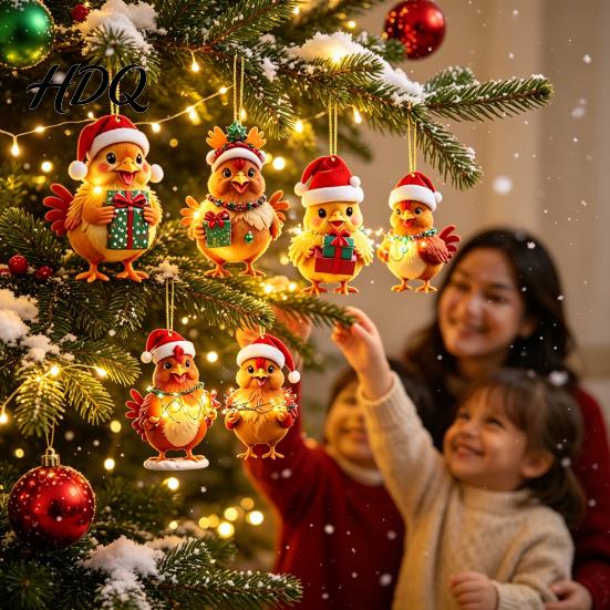 Acrylic Hanging Decorations Chicken Advent Calendar 2026 24 Days Christmas Countdown with 2D Flat Ornament Set Ornament Cartoon Pendant for