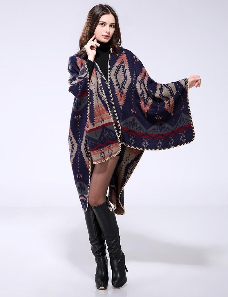 Geometric Rhombus Fashion Extra Long Thick Imitation Cashmere Ethnic Travel Shawl Cape