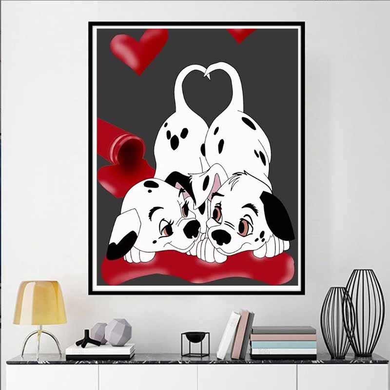 Disney Diamond Painting Sweet Spotted Dog Couple Illustration Mosaic Embroidery Image Creation Diamond Painting Cross Stitch Home Decoration 5D DIY