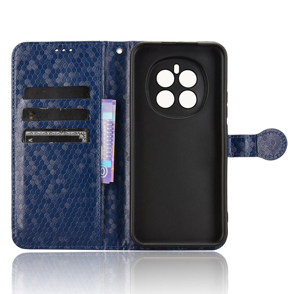 

For Honor Magic7 5G Wallet Case Dot Pattern Imprint PU Leather Phone Cover Dark Blue