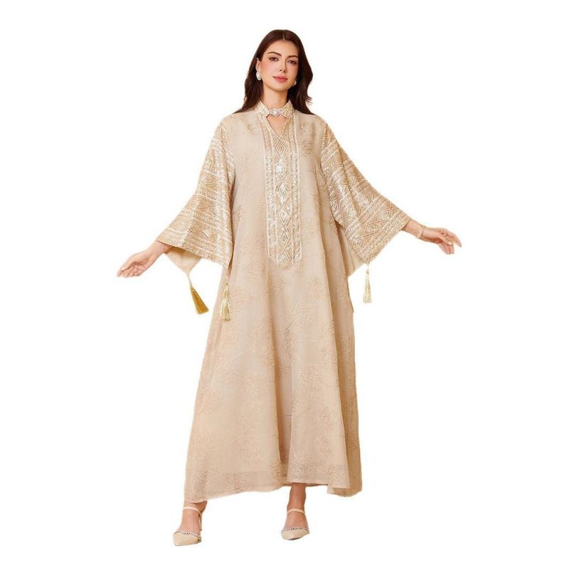 Amazon Embroidery Sequins Plus Size European and American Cross-Border Arabic Dubai New Robe Tassel Dress Dress