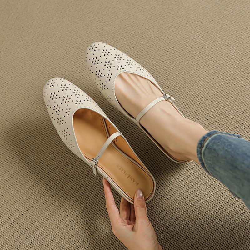 Fashion 2025 New Summer Women Mules Genuine Leather Shoes for Women Squared Toe Low Heel Shoes Cover Toe Slingback Slippers Modern