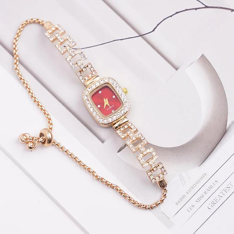 Cross-border New Small Square Bracelet Pull Women's Watch Free Adjustment Square Chain Diamond Set Small Ladies Quartz Watch