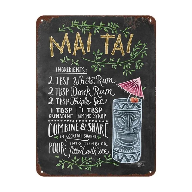 Mai Tai Cocktail Plaque  Vintage Metal Signs for Bar Pub Club  Whiskey Pimms Cup Retro Tin Poster  Wall Decor for Home Kitche