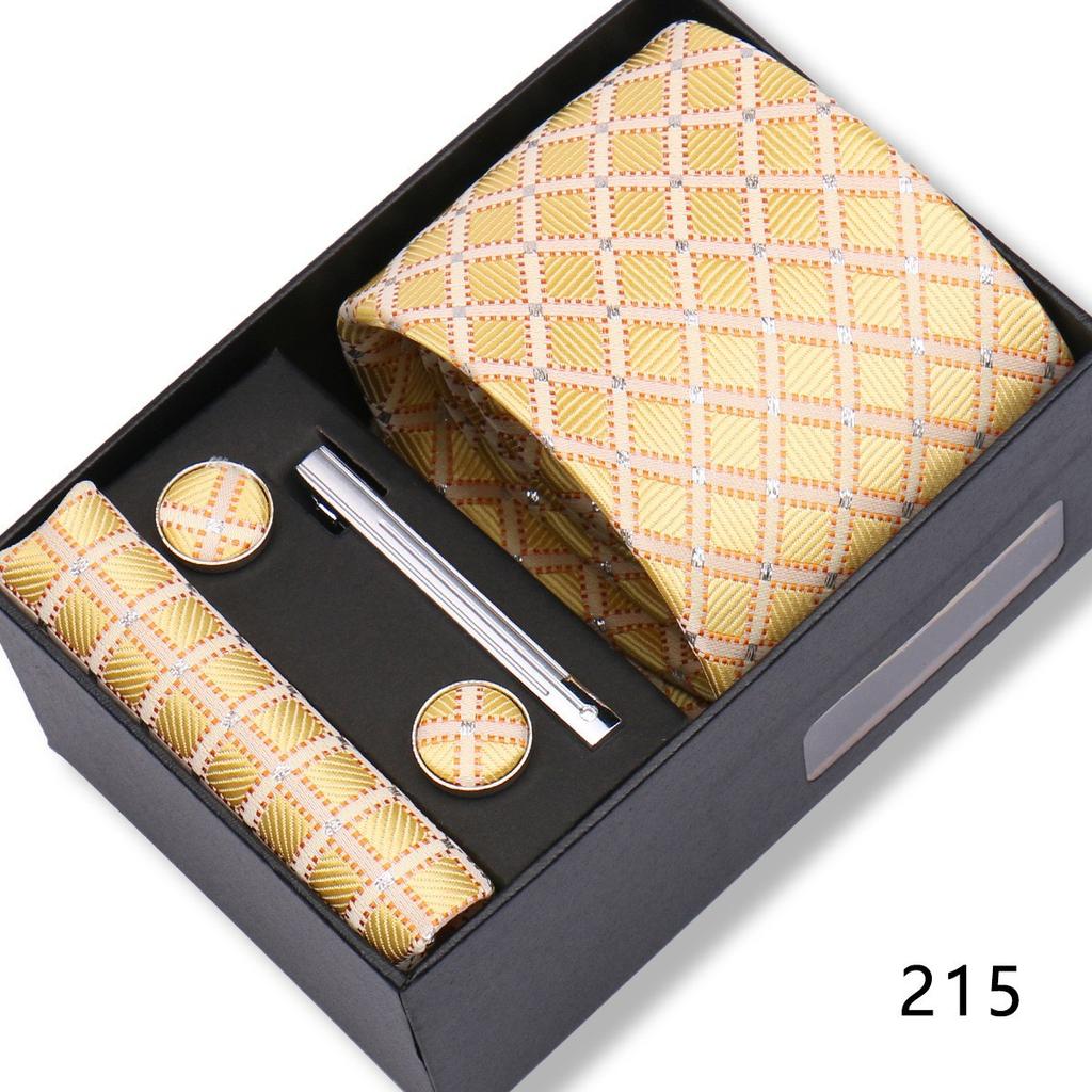 Ensemble Cadeau Boîte Pochette de Costume pour Homme Cravate Rayée Polyester Mode Premium Mariage Affaires