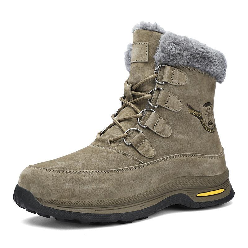 Men's Snow Boots with Plush Insulation, Warm and Thick Soles, Outdoor Men's Shoes, High Top Boots, Cotton Shoes
