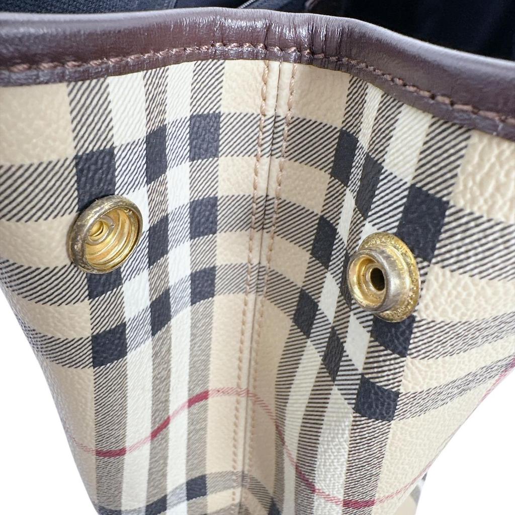 BURBERRY Nova Check BIG buckle Tote Bag Shoulder Bag PVC Brown Women Used