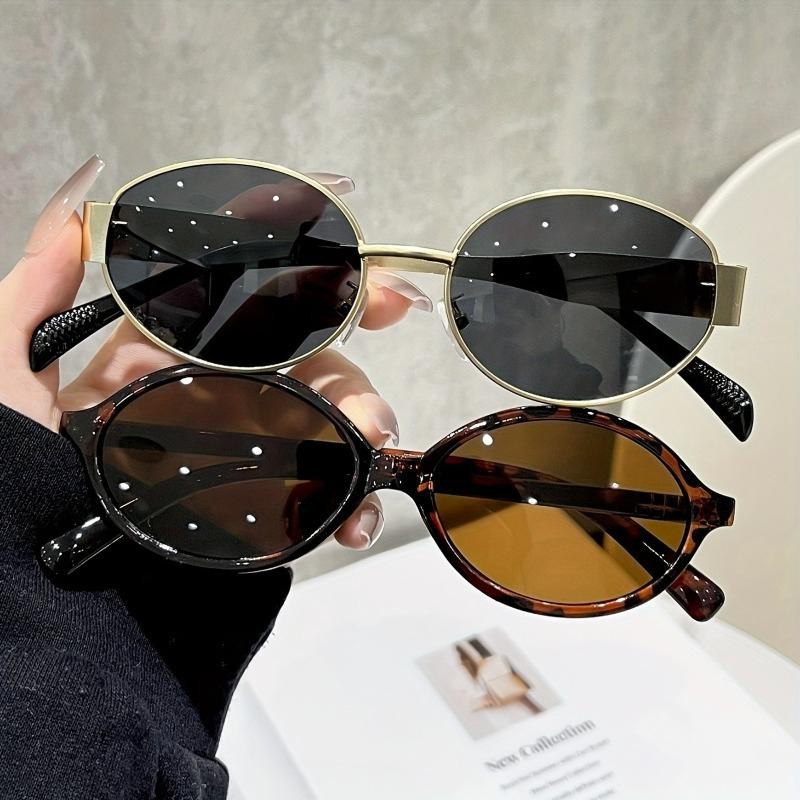 

2-pack unisex retro oval plastic-metal glasses, stylish, fit all faces, daily & back-to-school, great gift.