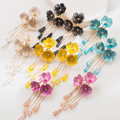New Spray-painted Glass Tassel Flower Earrings - Elegant and Sophisticated, Perfect for All Occasions.