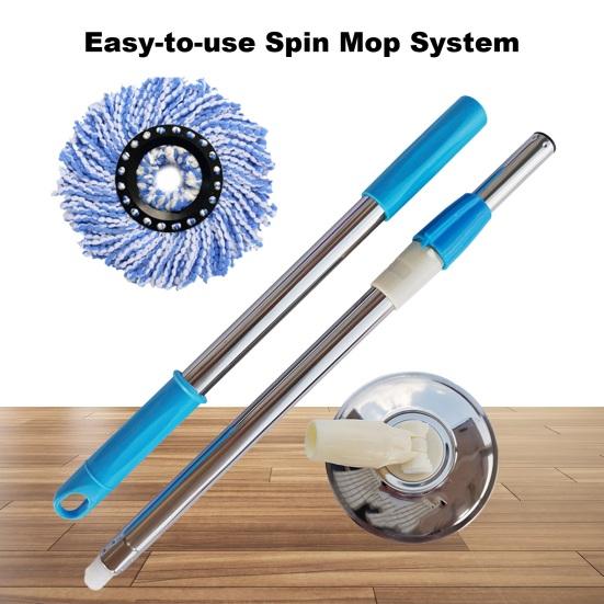 Stainless Steel Mop Rod with Adjustable Handle 360 Degree Rotation Floors Hair Dust Stains Deep Cleaning Spin Mop
