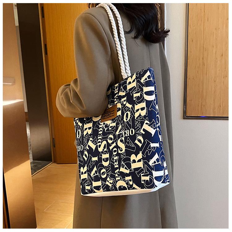 Canvas Bucket Tote Bag for Women, Large Capacity Casual Shoulder Handbag, Street Style Daily Commute Purse KTB
