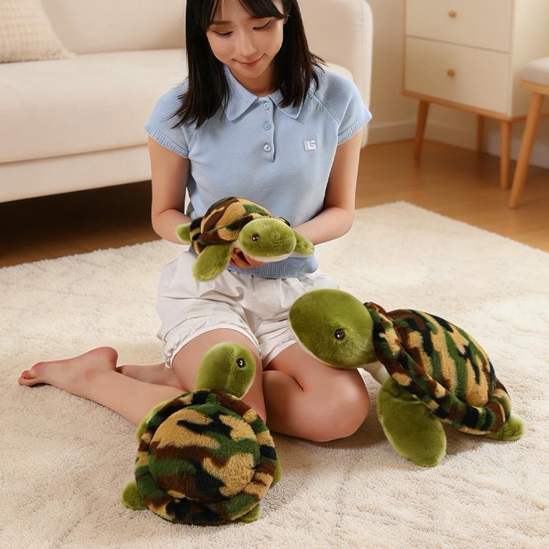 Camouflage Color Green Tortoise Plush Toy Stuffed Aquatic Animal Pillow Soft Back Support Plushie Home Sofa Chair Decor Gift