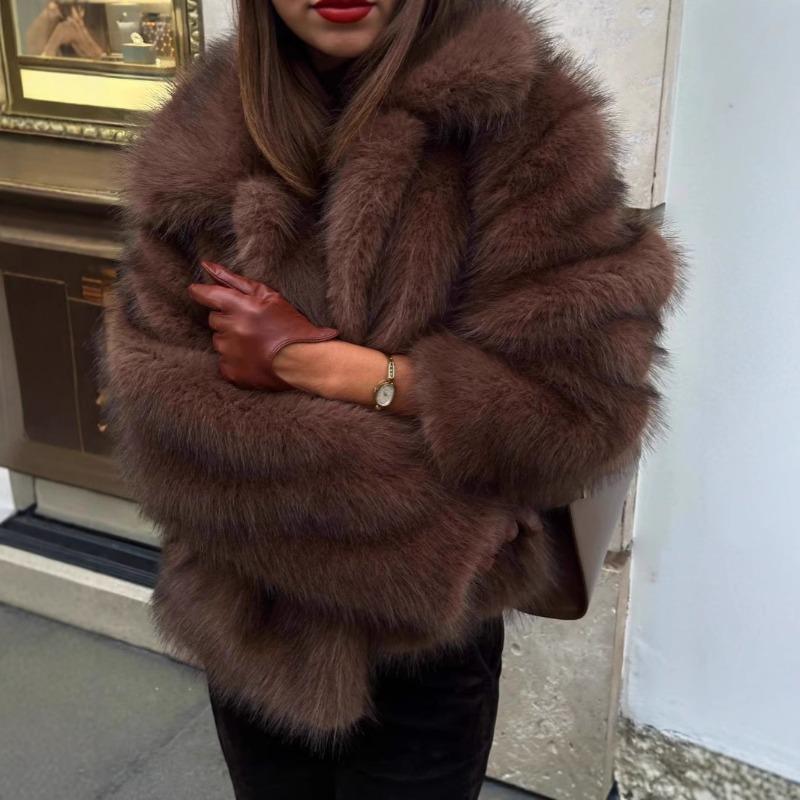 In the street style imitation fur jacket women's short lapel fox fur jacket casual versatile plush women's clothing