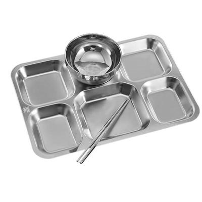 Zhili 304 Stainless Steel 6-Compartment Divided Dinner Plate Set with Bowl & Chopsticks
