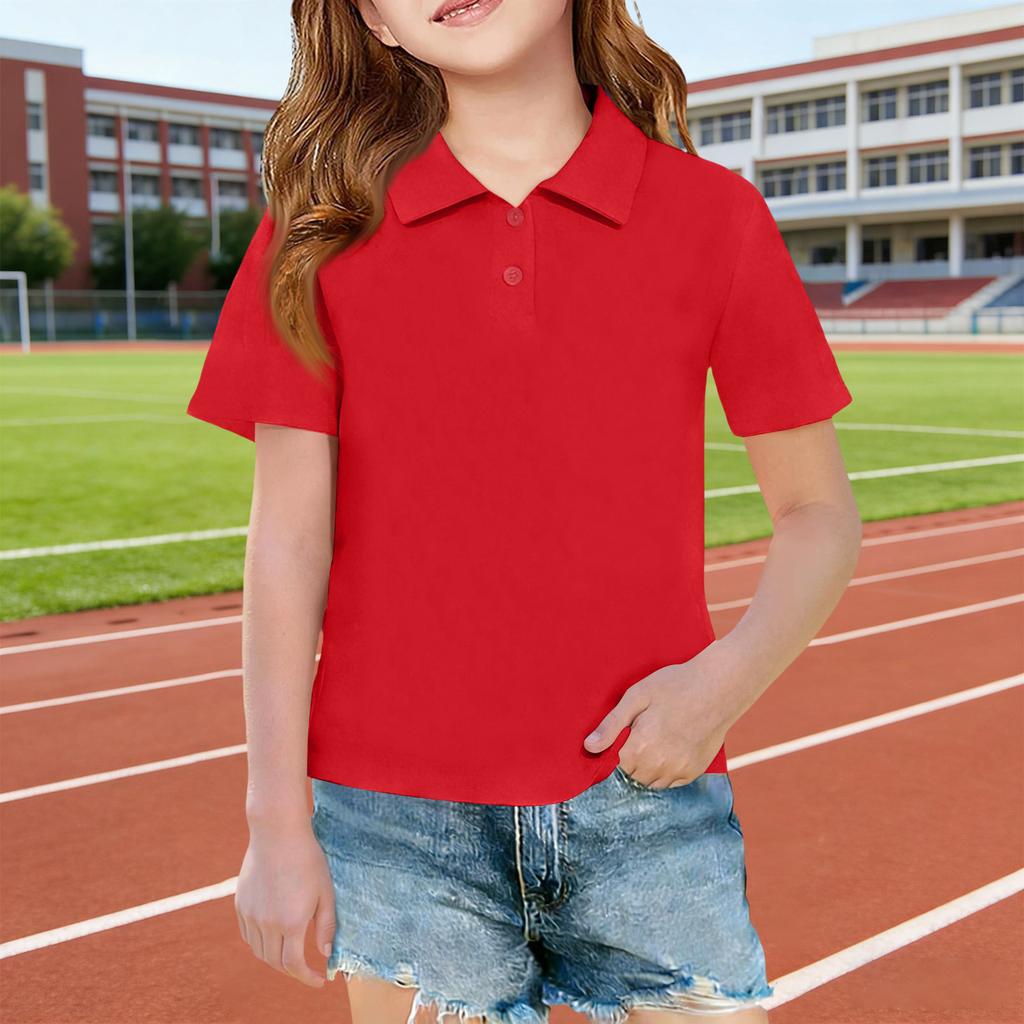 Short Sleeve Polo Shirt for Girls Classic Collar Design Breathable Lightweight Fabric Suitable for Daily Wear School Uniforms Outdoor Activities