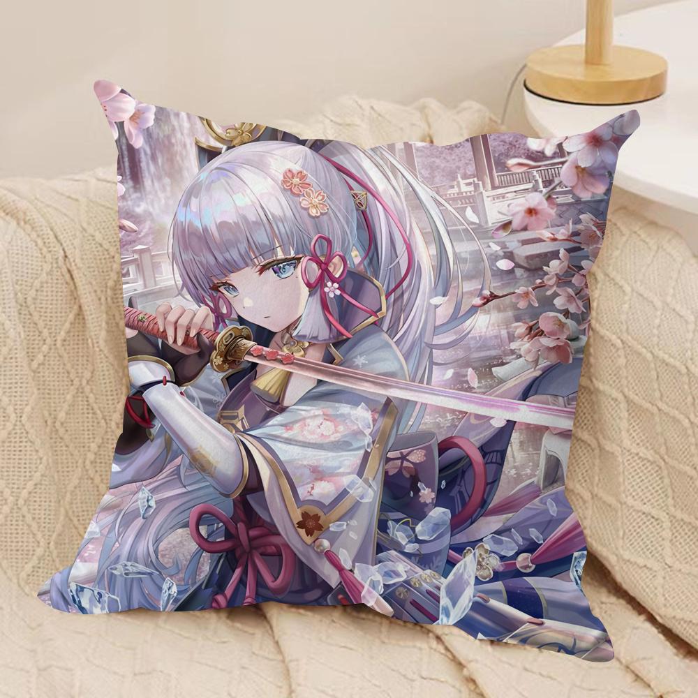 

Kamizato Ayaka Genshin Impact Cushion Cover Silky Short Plush Invisible Zipper Dustproof Sofa Pillow Case for Home Decor 30x30cm