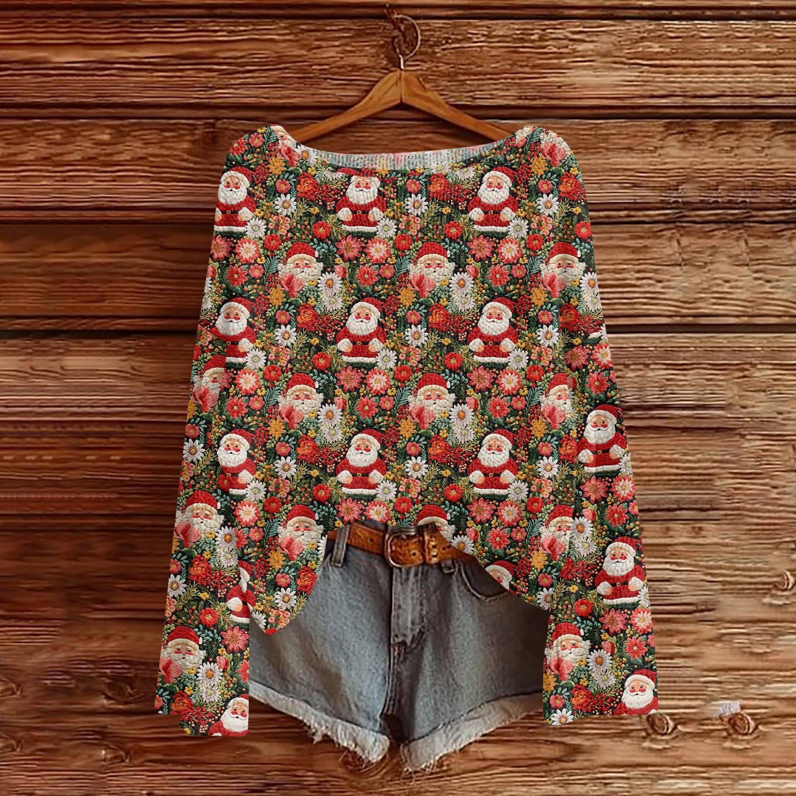 

Рождественские толстовки для женщин Вязаный свитер Милая рубашка Осенний свитер с круглым вырезом Топы XL винный