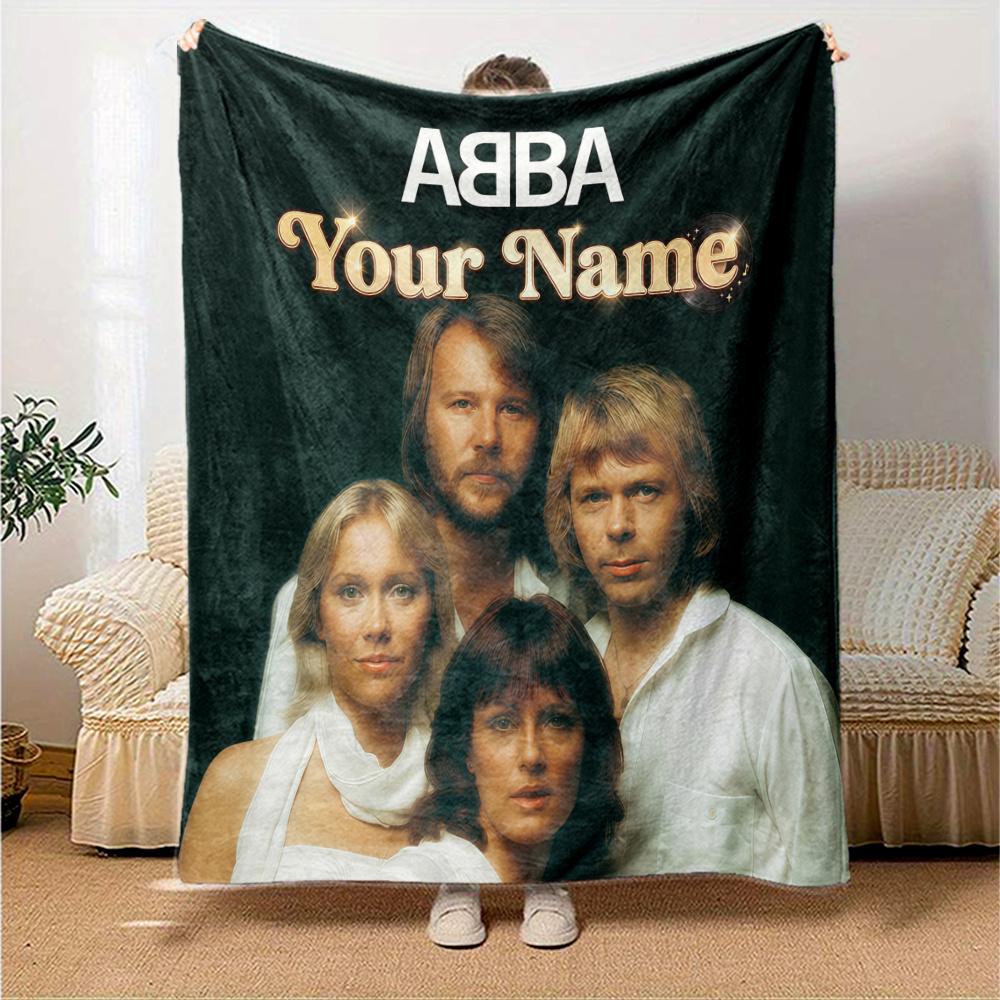 1PC Abba Custom Name Patterned Flannel Blanket Suitable For All Seasons For Home Decor Warmth And Comfort Gifts Holiday Present