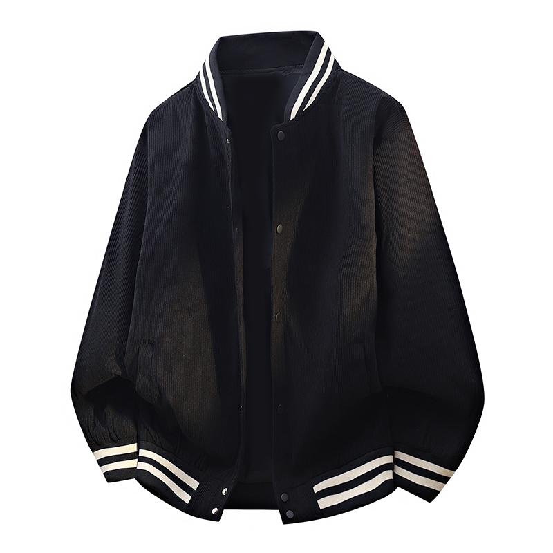 Мужская вельветовая куртка Повседневная свободная с длинным рукавом Крутая бейсбольная куртка L чёрный