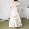 2026 European and American French gentle wind one-word shoulder off-the-shoulder suspender summer new waist and thin high-end dress