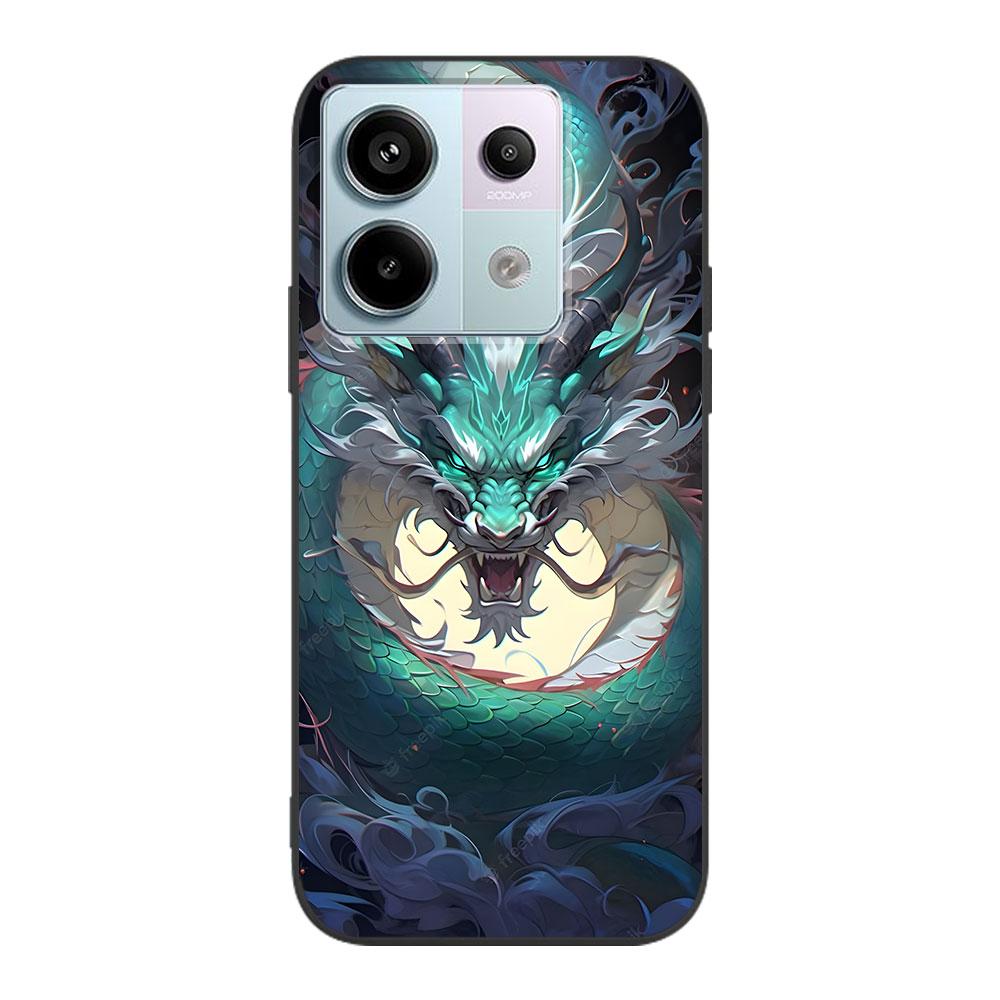 Cartoon Dragon Case for Xiaomi Redmi 10 10C 9C 9A 9i 9 Prime 9T 12 12C 10A K40 Pro Black Soft TPU Mobile Phone Bag Cover