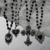Personality Retro Vampire Bat Cross Heart-shaped Pendant Black Round Bead Chain Necklace for Women Gothic Hallowmas Jewelry Gift