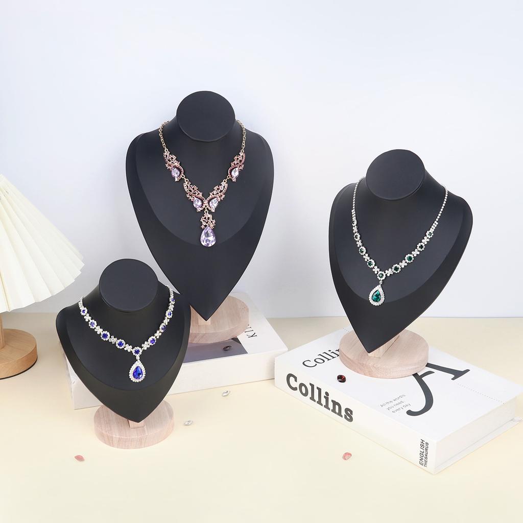 1pc Velvet Portrait Necklace Storage Rack With Wooden Base Jewelry Display Stand Jewelry Mannequin Bust Holder