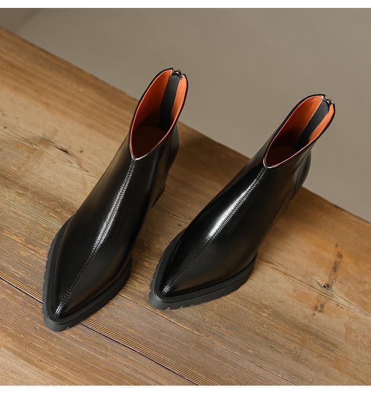 French Retro Pointed Toe Chunky Heel Ankle Boots for Women - Soft Leather, Thick Sole, Nude High Heel, Short Shaft, Autumn Style.