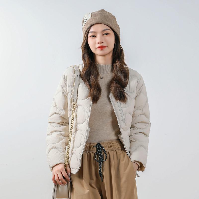 Feather 90 white duck down new national standard slim V-neck solid color simple round neck warm down jacket women's jacket