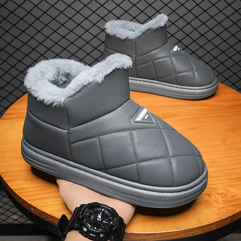 Baumwollpantoffeln Wintertasche Absatz warm Samt dicker Boden Haus Innen- und Außenbereich tragen PU-Leder Baumwollschuhe