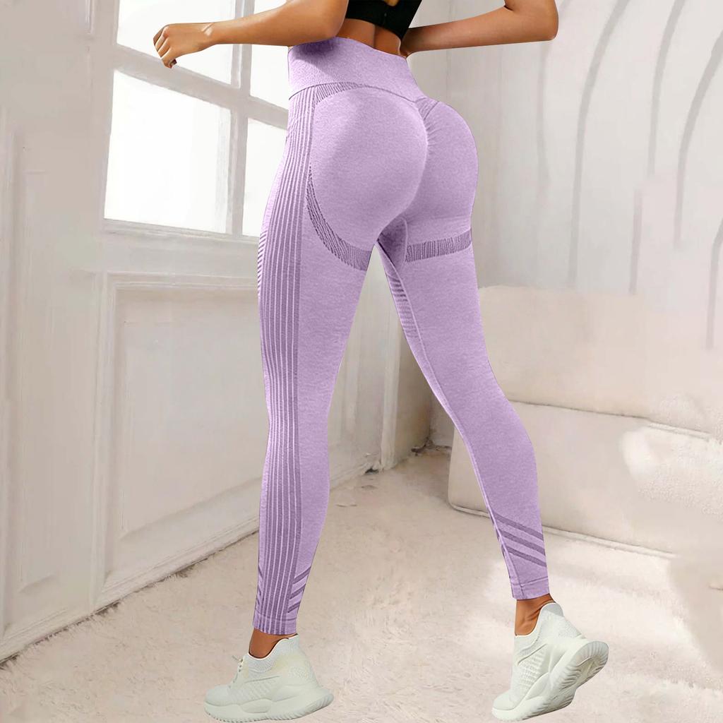 High Waist Seamless Yoga Leggings for Women Elastic Sports Workout Tights with Lines for Outdoor Running Fitness