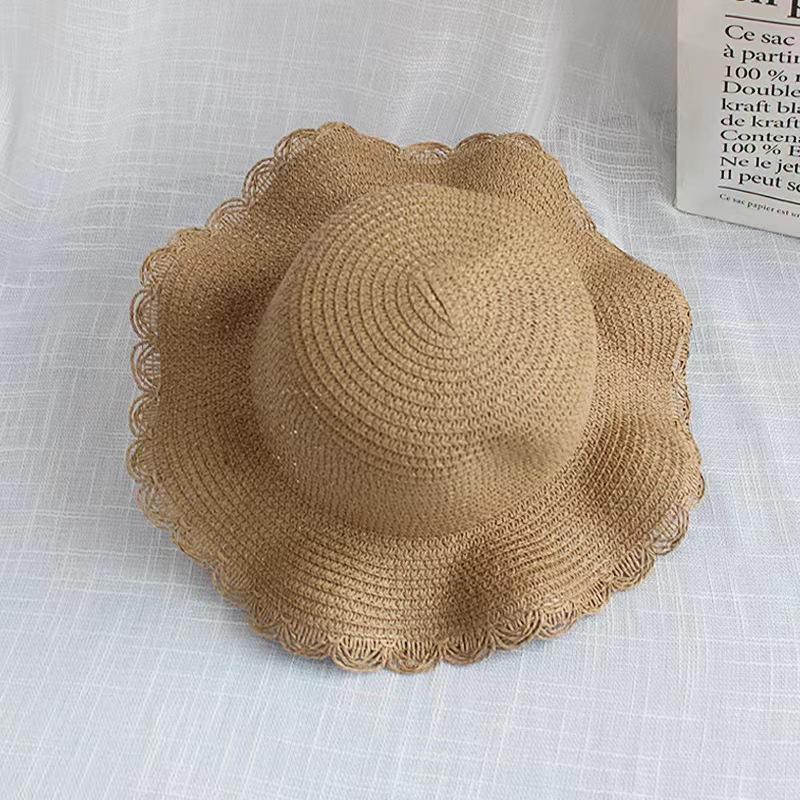 Fashionable New Children's Straw Hat with Large Brim Sun Protection and Sunshade Hat, Beach Lace Hat
