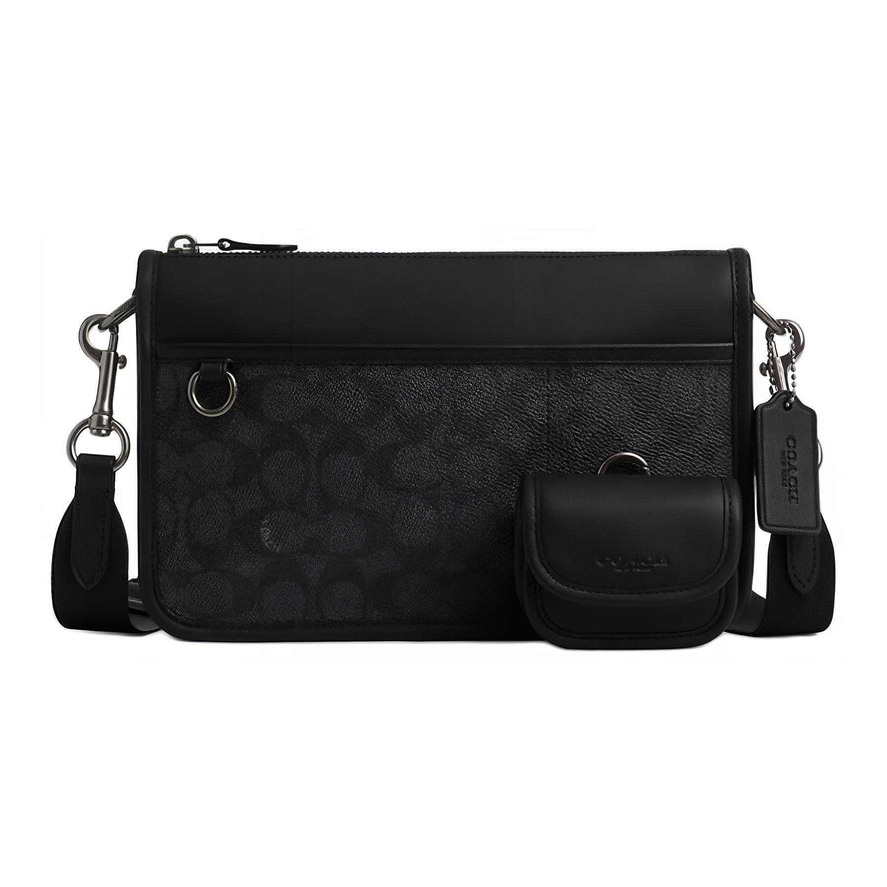 Coach Heritage 24 Zipper Closure Brand Print Coated Canvas Shoulder Crossbody Bag Medium Men bags Charcoal Black CW373-QBMI5 Basic Set (Bag+Dust Bag)