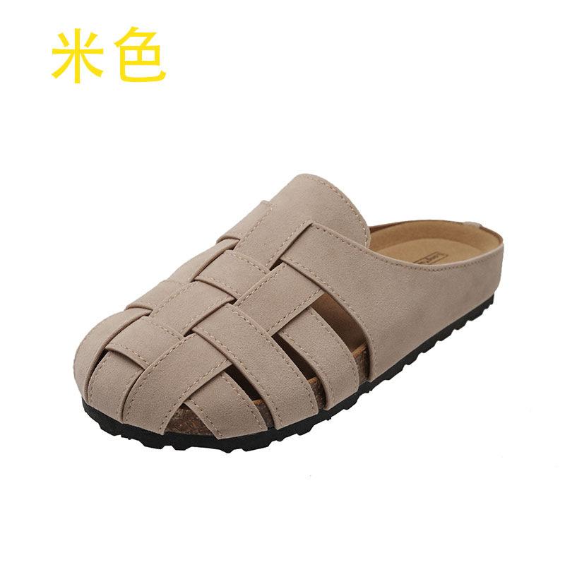 SyfIyno Summer New Women's Shoes for Outerwear, One Foot Sandals, Roman Woven M Ü Ller Hollow Flat Casual Women's Slippers