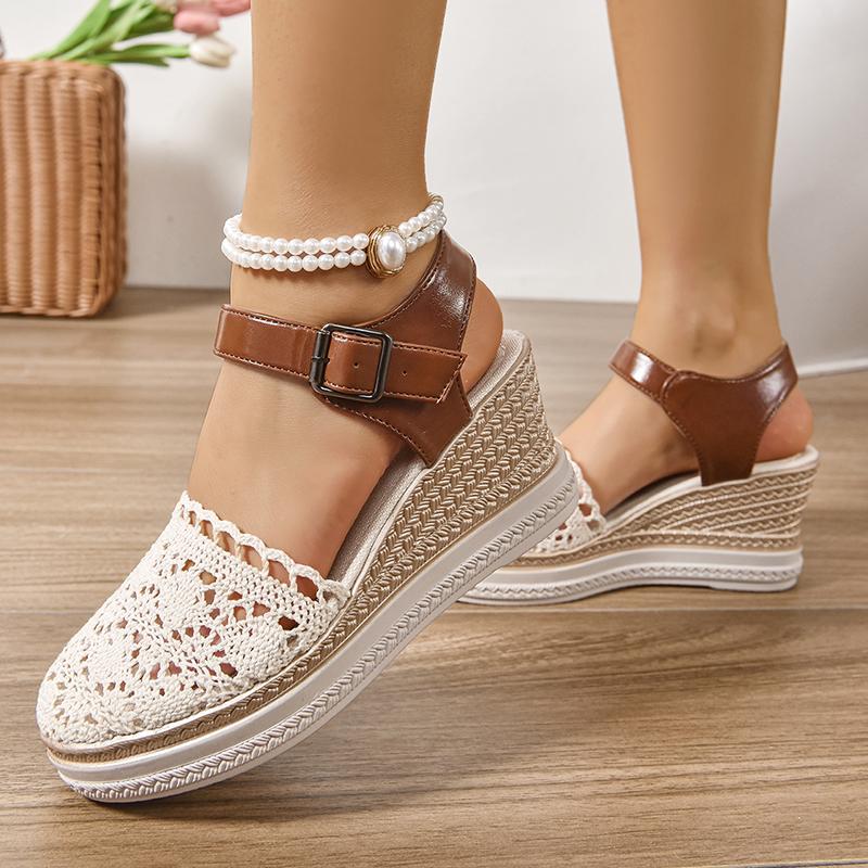 Espadrilky Klínkové Sandály pro Ženy Letní Vykrojené Uzavřená Špička Platformové Sandály Dámské Silná Podrážka Sponkový Pásek Sandalias Mujer