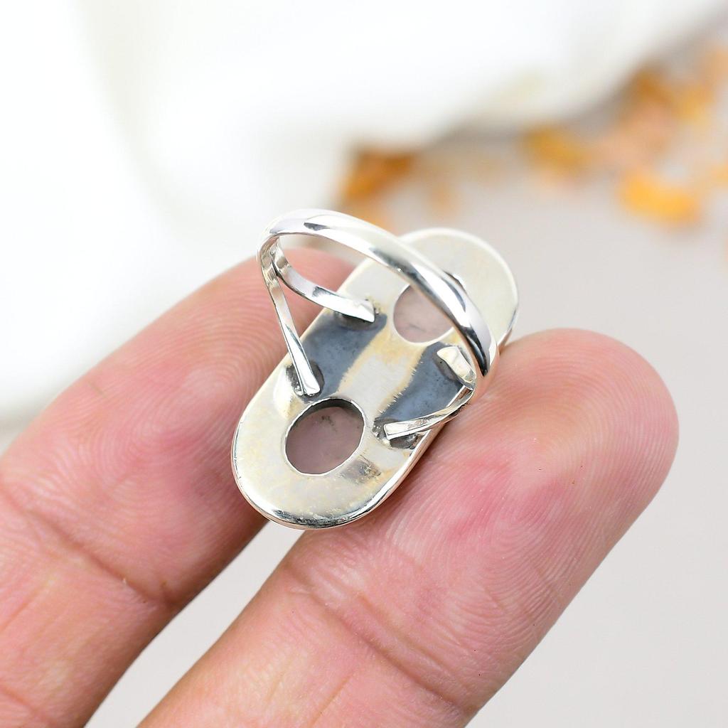 Rose Quartz 925 Sterling Silver Pink Gemstone Handmade Jewelry Ring For Women