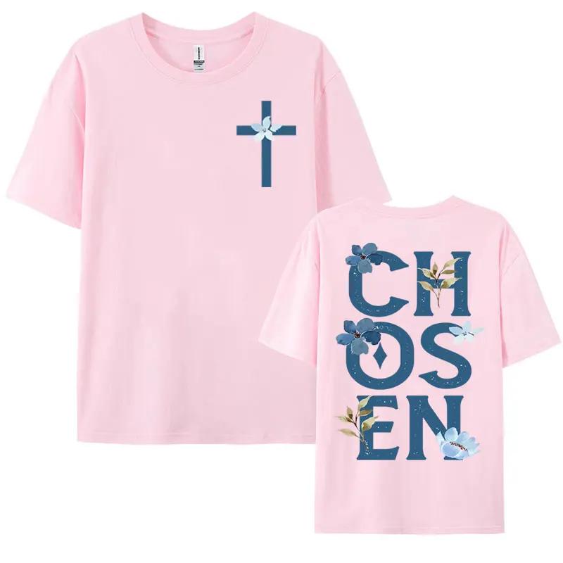 Chosen Floral Aesthetic Bible Verse T-shirts Women's Trendy Christian Clothing T Shirt Men's Fashion Retro Style Classic T-shirt