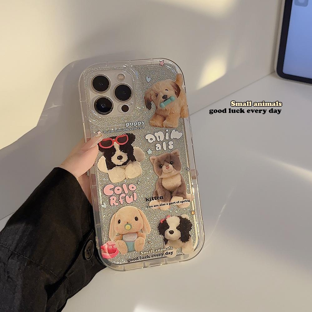 Katze und Hund IPhone 13 Apple 14 Handyhülle 16 Sturzsicher 12 Glitzerpulver 11 Geeignet für 15pro Max Damenmodell
