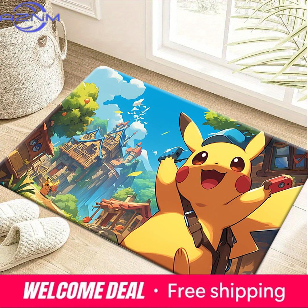 Adventurer Pikachu Scenic Castle Town Print Soft Non-Slip Absorbent Indoor Home Entryway Bathroom Decor Doormat Rug