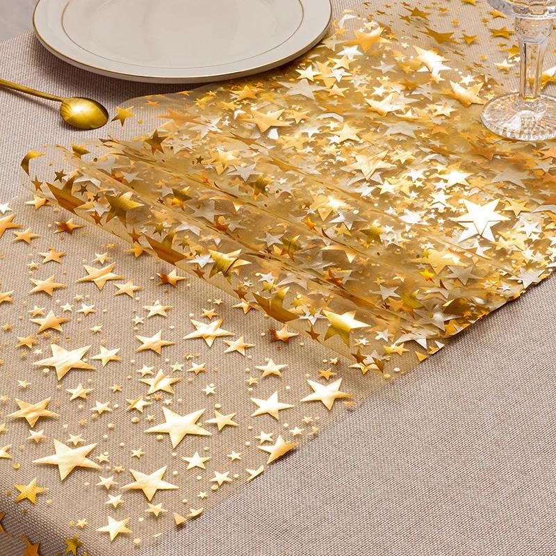 Glitter Bling Star Table Runner - 28CM×280CM Thin Metallic Mesh, Great for Wedding, Holiday, Christmas & Party Decor