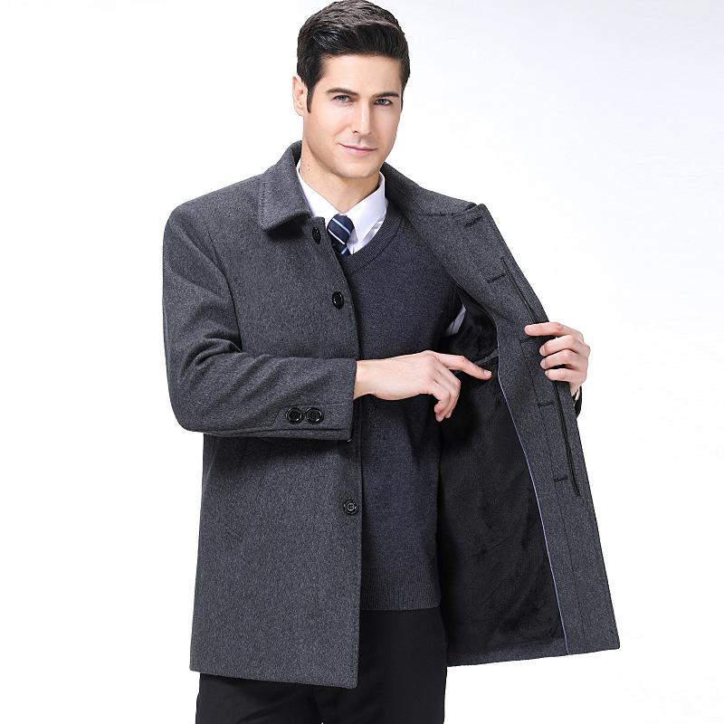 2024 Men's Mid-Length Wool Cashmere Coat - Winter Plus Size Business Style