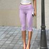 Women Striped Capri Leggings Soft Stretch Cropped Pants Elastic Waist Pull On Athletic Yoga Bottoms Summer 2024