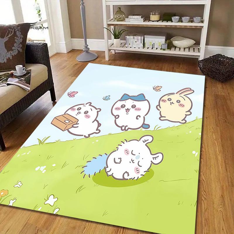 Usagi Flannel Pattern Square Carpet,Area Rug,Carpet Rug for Living Room Bedroom Sofa Playroom Decor,Non-slip Floor Mat