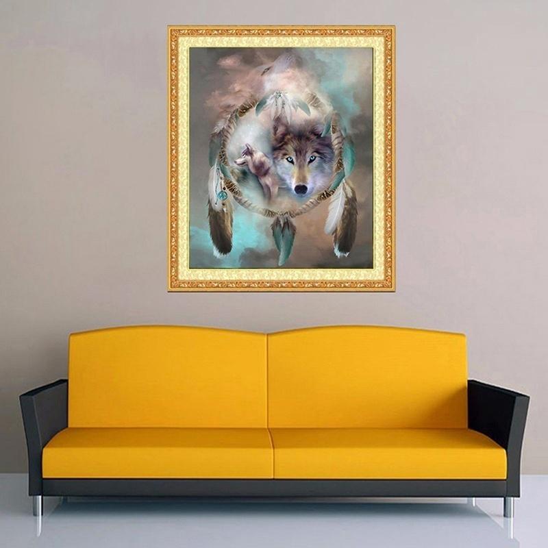 Feather Wolf Diamond Embroidery Crystal 5D Cross Stitch Diamond Painting DIY Wall Sticker