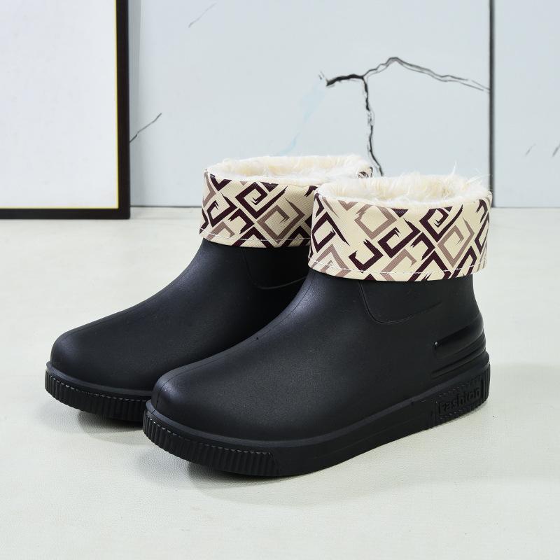 Women's Rain Shoes Low Tube Fashion Water Shoes New Non-slip Rain Boots Durable Kitchen Adult Warm Water Boots Rubber Shoes