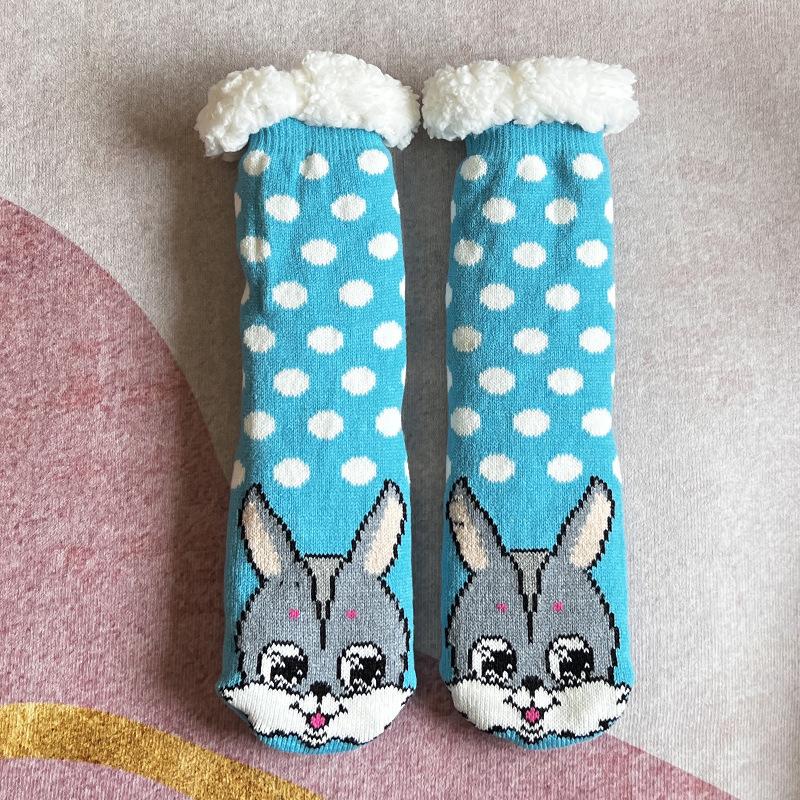 Thermal Fluffy Sock Women Panda Winter Warm Plush Non Slip Home Sleeping Soft Female Floor Grip Fuzzy Slipper Sock Short Funny