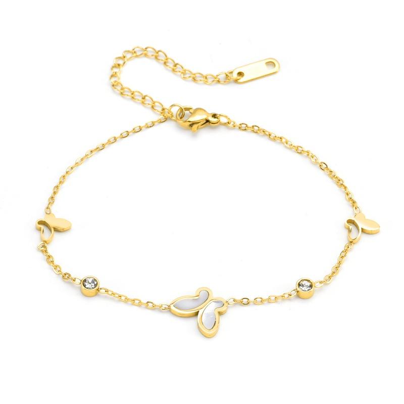 Butterfly Bracelets For Women Gold Color Stainless Steel Butterfly Pendant Layered Link Chain Hand Accessory