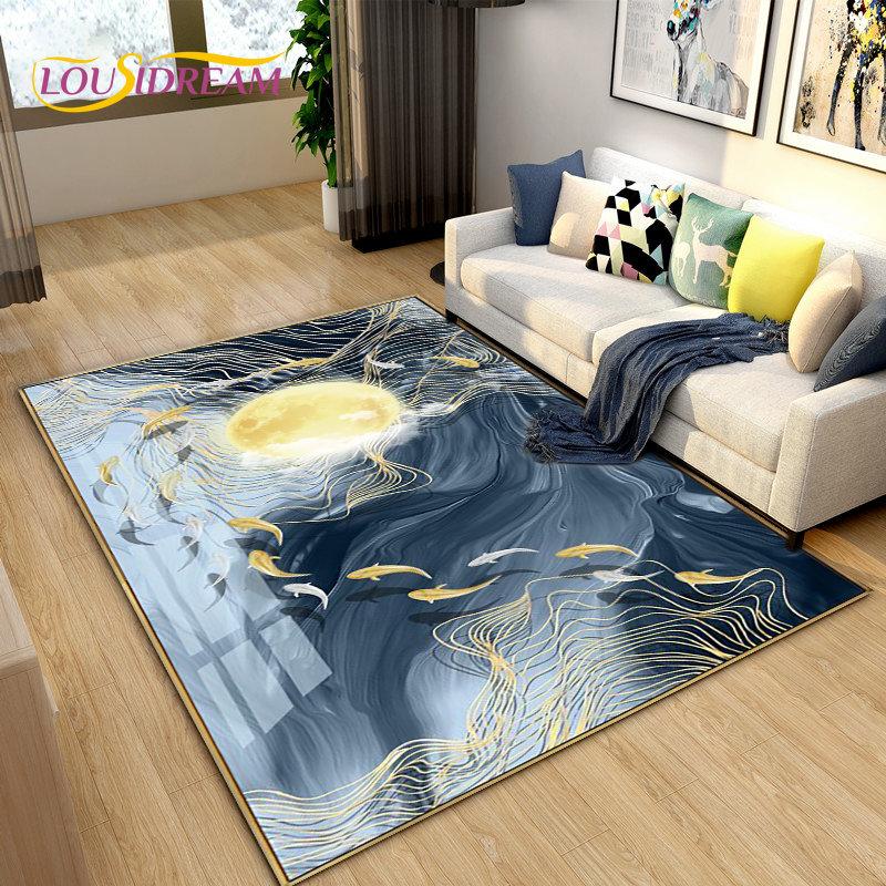 Nordic Luxury 3D Fish Carp Area Rug Large,Carpet Rug for Living Room Bedroom Sofa Decoration,Kitchen Doormat Non-slip Floor Mat