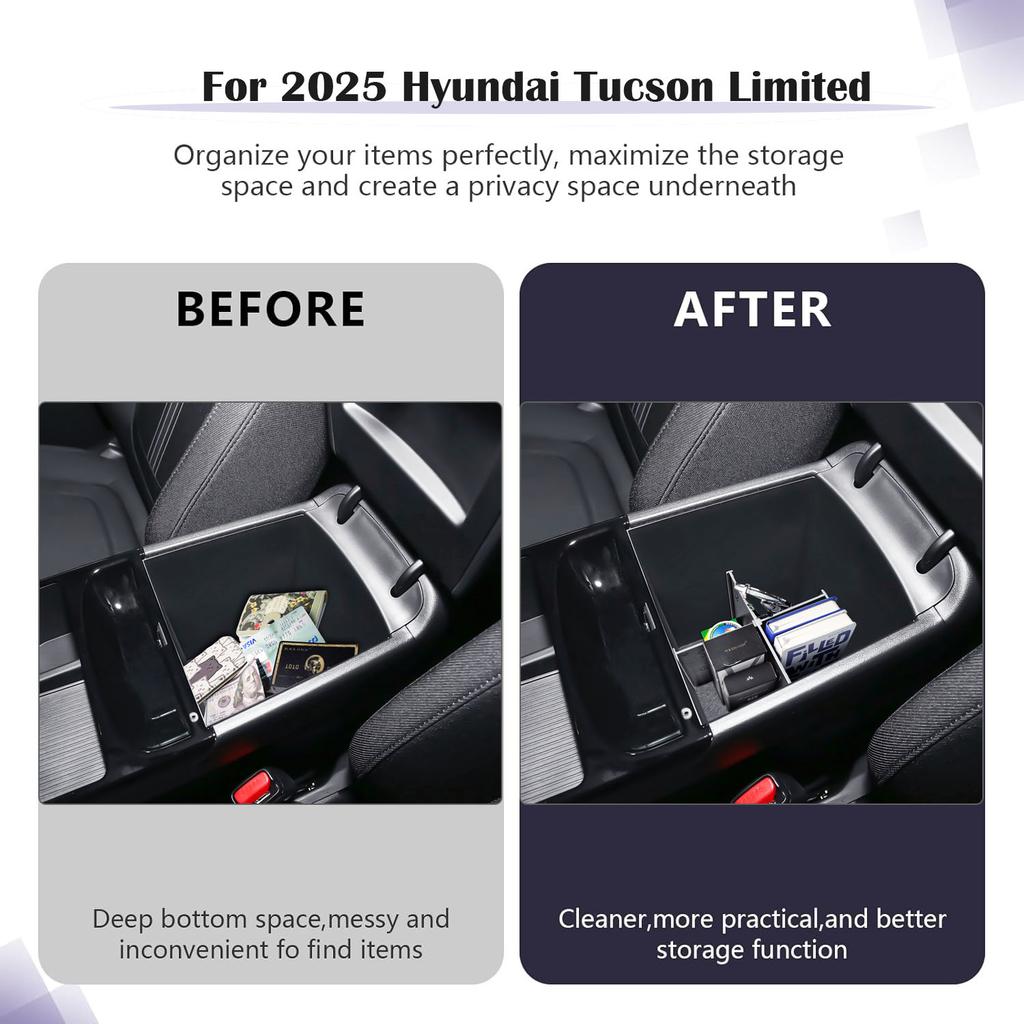 Center Console Organizer Tray for 2025 Hyundai Tucson Armrest Storage Dividers Interior Center Console Dividers Car Accessories