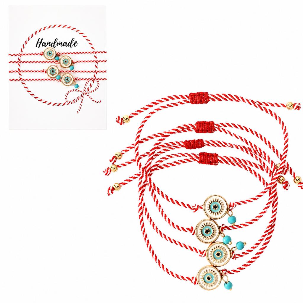 Go2boho Charm Bracelet Red White Braided Nylon Thread Round Evil Eye Turquoise 18K Gold Plated Bohemian Gift Jewelry